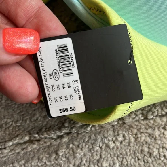 Victoria’s Secret luxury swim bra size 36 DD. NWT aqua yellow scuba look - Picture 4 of 4